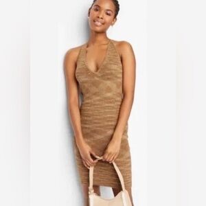 Wild Fable Brown/Tan Knit Halter Stretchy Sweater Bodycon Mini Dress